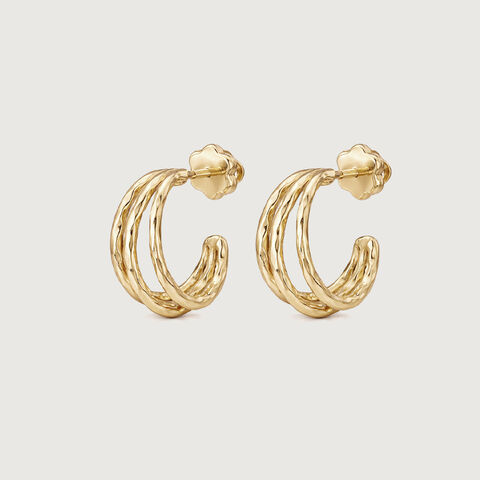 Triple Curve Gold Hoop Earrings