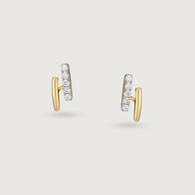 Sleek Sparkling Gold & Diamond Stud Earrings,,hi-res image number null
