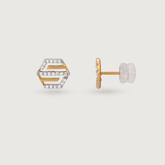 Hexagon Edge Gold & Diamond Stud Earrings,,hi-res image number null