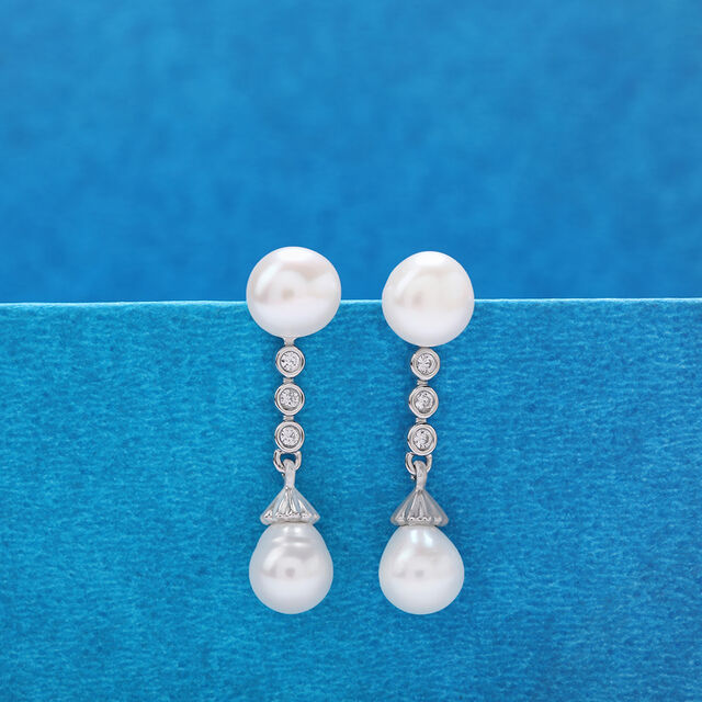 Classic Pearl Silver Drop Earrings,,hi-res image number null