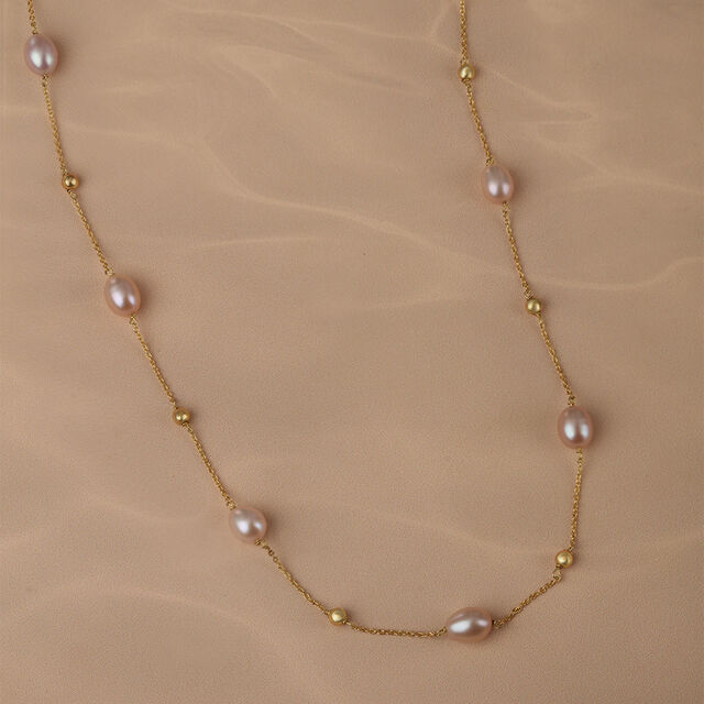 Elegant Lustrous 18KT Gold & Pearl Necklace,,hi-res image number null