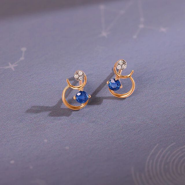 Starry Galaxies 14KT Diamond and Blue Sapphire Earrings,,hi-res image number null