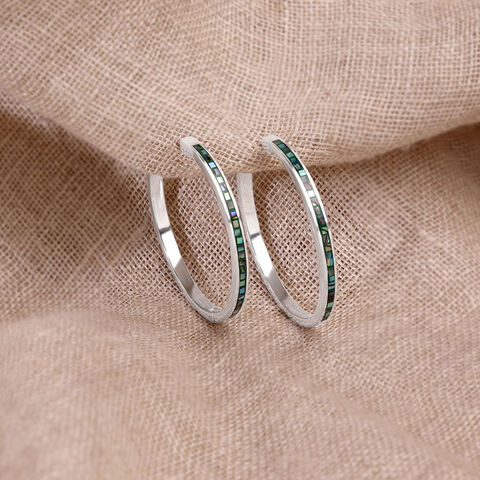 Vibrant Sleek Abalone Silver Hoop Earrings