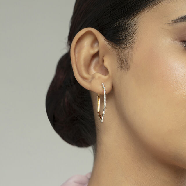 Hexa Bold Gold & Diamond Hoop Earrings,,hi-res image number null