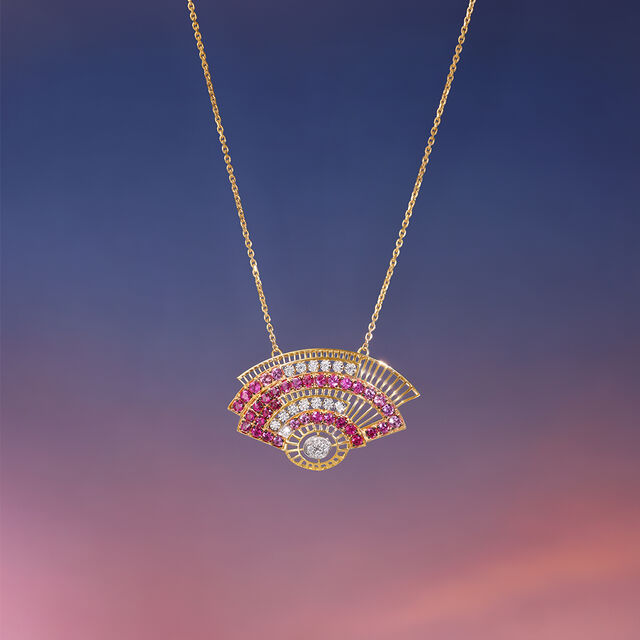 Sunset Fan Sapphires & Diamond Necklace,,hi-res image number null