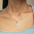 Minimalist Padlock Silver Necklace,,hi-res view 2