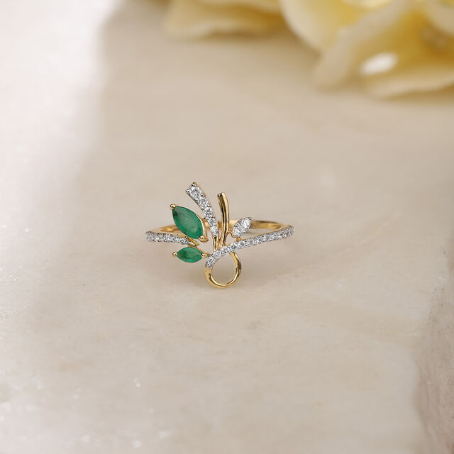 Leaf Enchantment 14KT Gold & Emerald Ring,,hi-res image number null