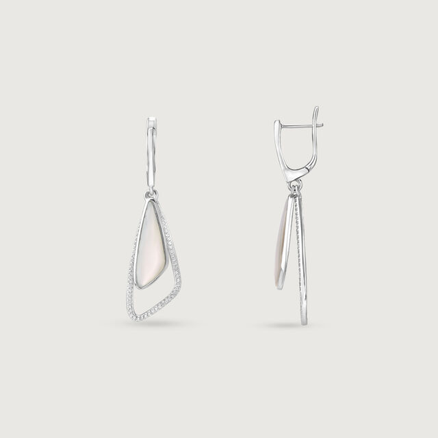 Mother of Pearl Abstract Silver Hoop Earrings,,hi-res image number null