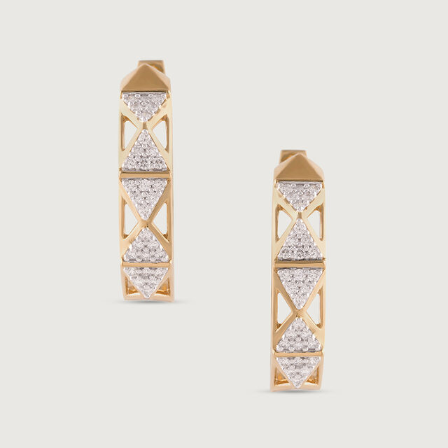 Geometric Luxe Gold & Diamond Hoop Earrings,,hi-res image number null