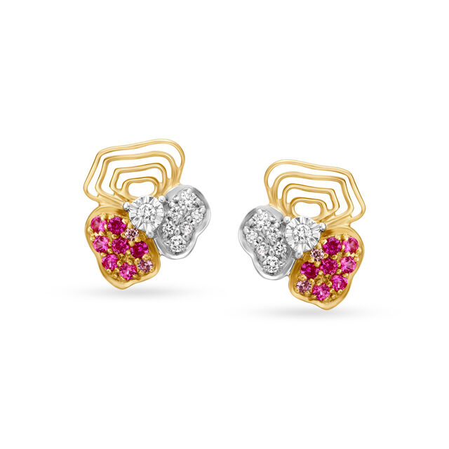 14KT Yellow-White Gold Flower Petal Studs For A Playful Look,,hi-res view 1