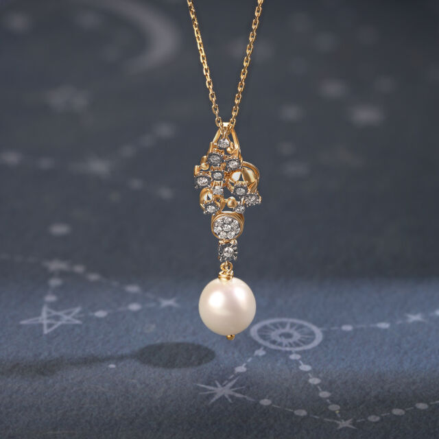 Starlit Glistening 14KT Diamond and Pearl Pendant,,hi-res image number null