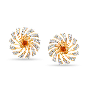 14 KT Yellow Gold Shining Floral Stud Earrings