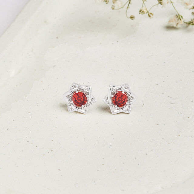 Bold Garnet Blossom Silver Earrings,,hi-res image number null