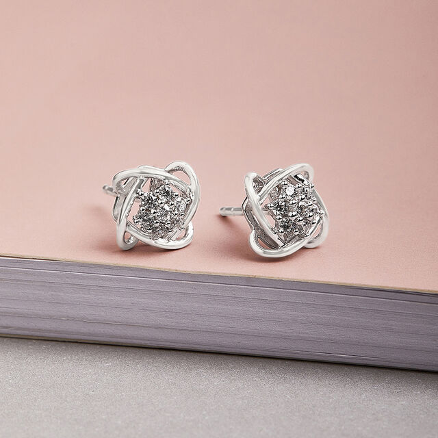Contemporary Dazzle Silver Stud Earrings,,hi-res image number null