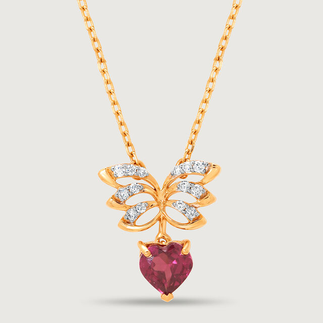 Winged Heart 14KT Gold, Diamond & Pink Garnet Pendant with Chain,,hi-res image number null