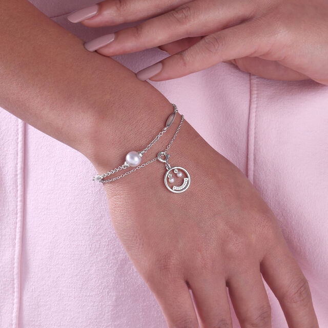 Smiley Sparkle Silver Charm,,hi-res image number null
