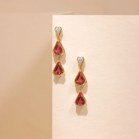 Vibrant Geometric Garnet Drop Earrings