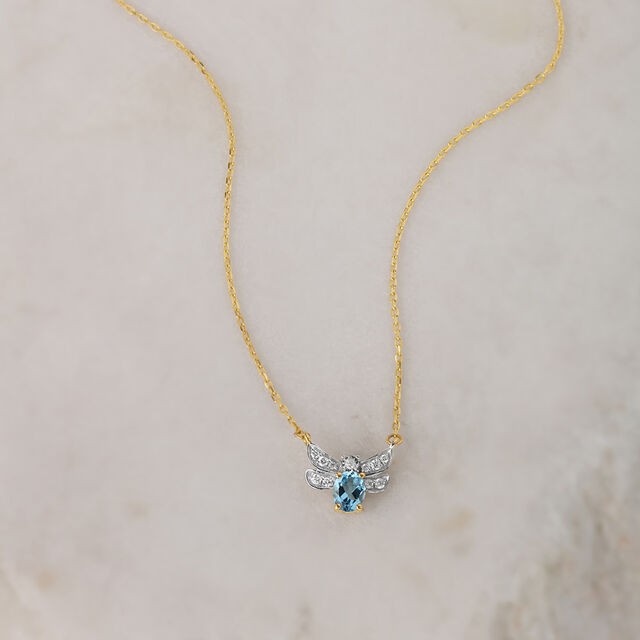 Butterfly Bliss 14KT Blue Topaz Diamond Pendant and Chain,,hi-res image number null