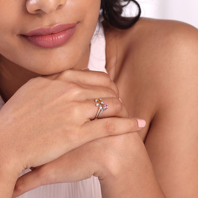 Floral Fantasy Gold & Diamond Finger Ring,,hi-res image number null