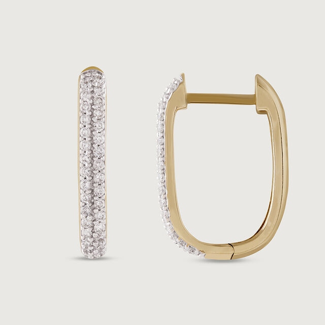 Sleek Edge Gold & Diamond Hoop Earrings,,hi-res image number null