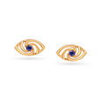 14KT Yellow Gold Hypnotic Blue Sapphire Evil Eye Stud Earrings,,hi-res view 2