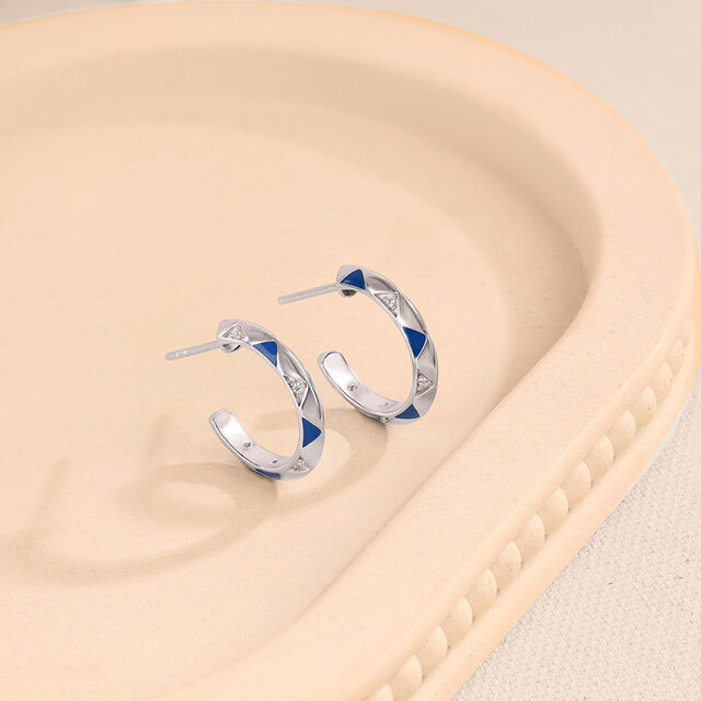 Edgy Mosaic Silver Hoops Earrings,,hi-res image number null