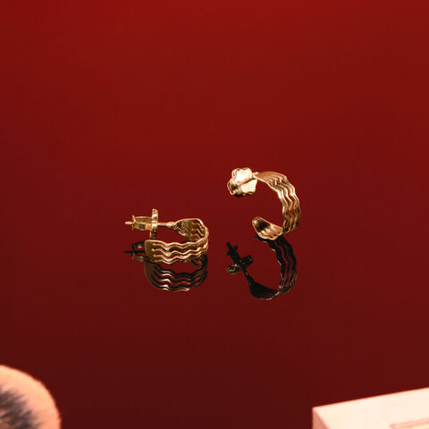 Wave Pattern Gold Hoop Earrings