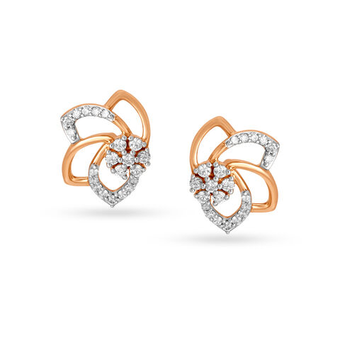Aesthetic 18kt Gold Diamond Floral Ear Stud Earrings