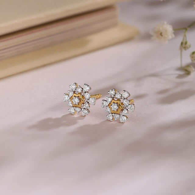 Sparkling Symmetry Gold & Diamond Stud Earrings,,hi-res image number null