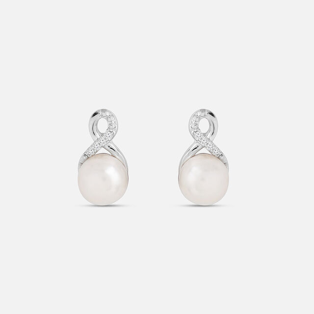 Trendy Pearl Silver Drops Earrings,,hi-res image number null