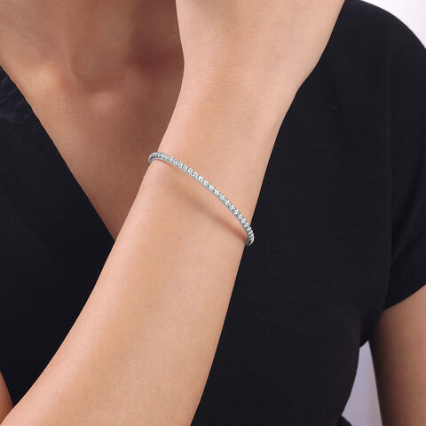 Dainty Sparkling Silver Bangle