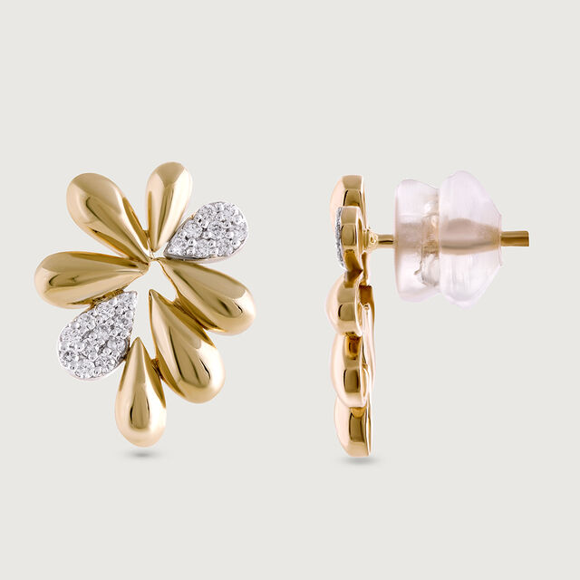 Floral Sparkle Gold & Diamond Stud Earrings,,hi-res image number null