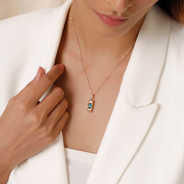 Spirited Elegance 18KT Gold Chain Turquoise Pendant with chain,,hi-res image number null