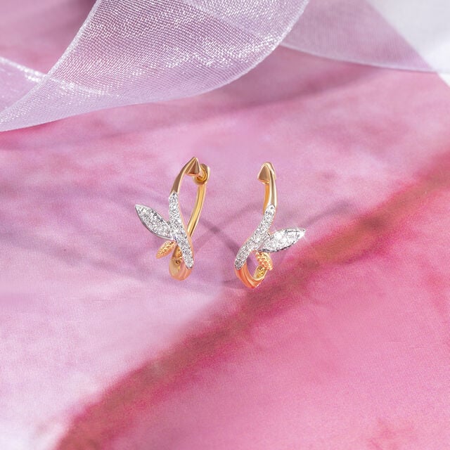 Leafy Shine Gold & Diamond Hoop Earrings,,hi-res image number null