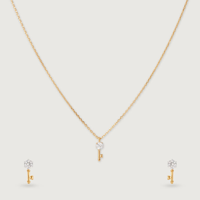 Key Charm 14 Kt Gold Necklace Set,,hi-res image number null