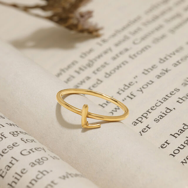 Letter L 14KT Yellow Gold Initial Ring,,hi-res image number null