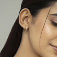 Dazzling Square Gold & Diamond Hoop Earrings,,hi-res view 2