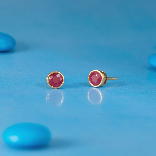 Modern Refined Ruby Gold Stud Earrings,,hi-res image number null