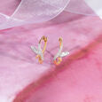 Leafy Shine Gold & Diamond Hoop Earrings,,hi-res view 1