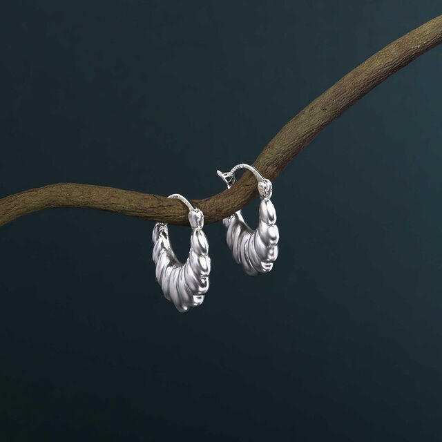 Radiant Shell Silver Hoop Earrings,,hi-res image number null