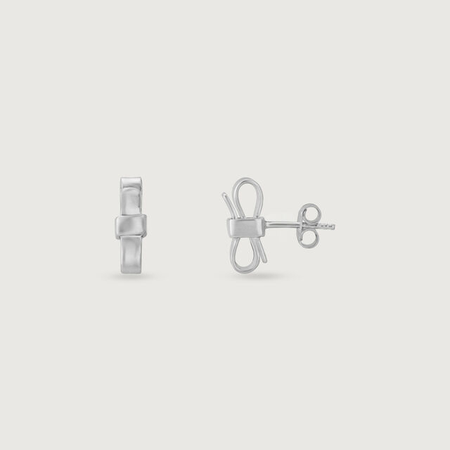 Minimal Bow Silver Stud Earrings,,hi-res image number null