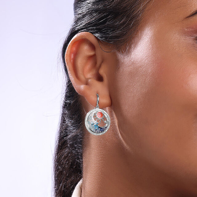 Mother of Pearl Sunny Silver Hoop Earrings,,hi-res image number null