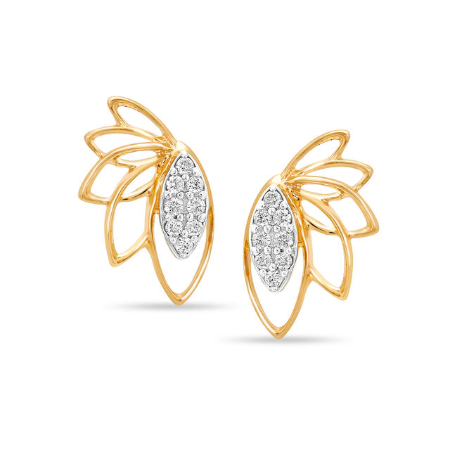 14KT Yellow Gold Delightful Leafy Flutter Diamond Stud Earrings,,hi-res image number null