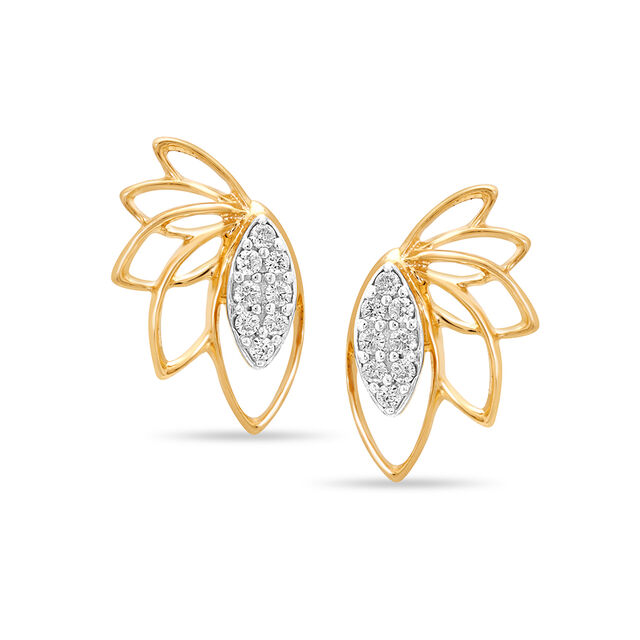 14KT Yellow Gold Delightful Leafy Flutter Diamond Stud Earrings,,hi-res view 2