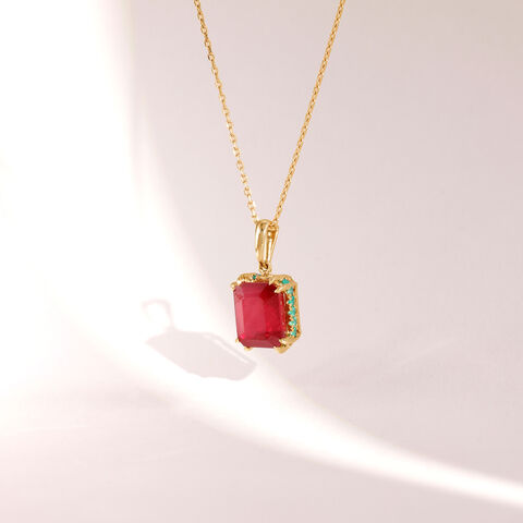 Bold Framed Onyx and Ruby Pendant