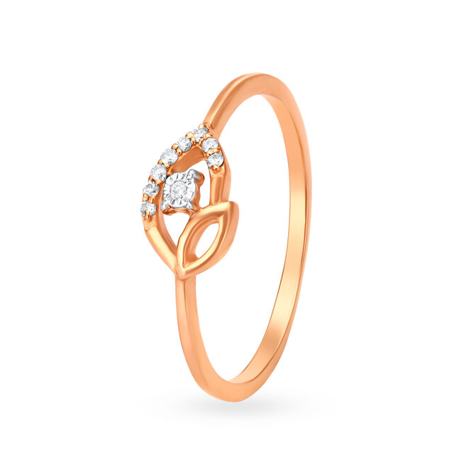 Charming 18 Karat Rose Gold And Diamond Leaf Finger Ring,,hi-res view 1
