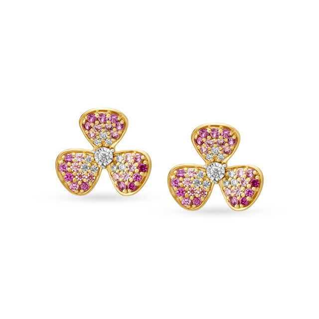14KT Yellow Gold Floral Elegance Diamond Earrings,,hi-res image number null