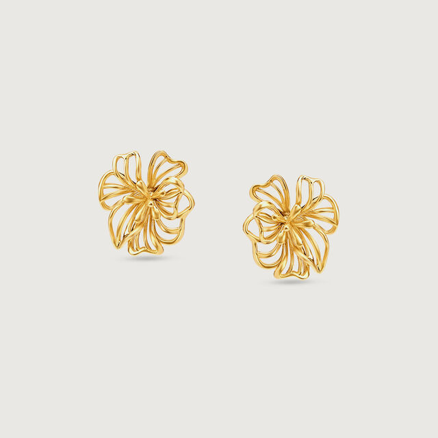 Floral Doodle Gold Stud Earrings,,hi-res image number null