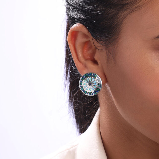 Midnight Mosaic Silver Stud Earrings,,hi-res image number null