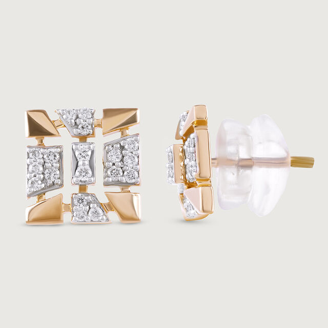 Sequin Grid Gold & Diamond Stud Earrings,,hi-res image number null